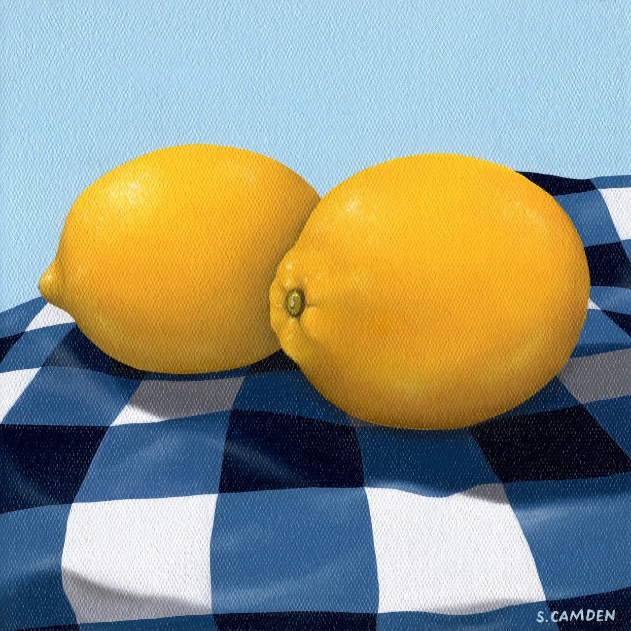 Pair of Lemons on Blue Gingham